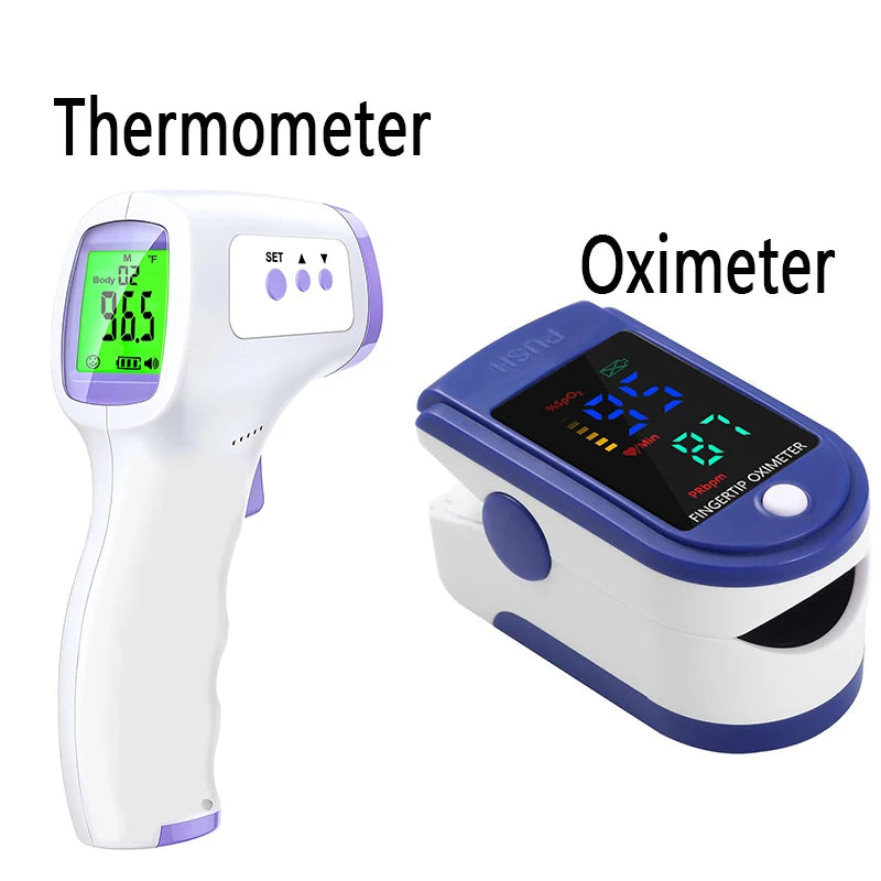 Digitales Infrarot-Thermometer für Stirn und Körper, berührungslose Fieber-Thermometer oder medizinisches tragbares Fingerpulsoximeter, Blutsauerstoff