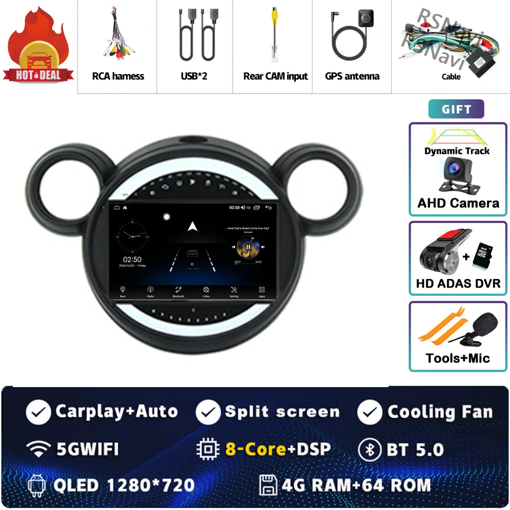 Android 15 Carplay Auto 2K Bildschirm Auto Radio Multimedia Player Für BMW Mini Cooper Countryman R56 R60 2011-2013 stereo Navigation