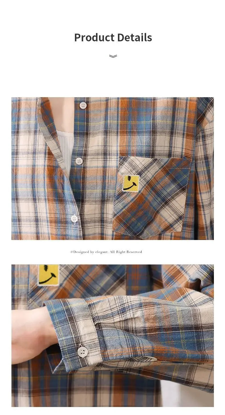 Kariertes Hemd für Frauen im Frühjahr und Herbst neues modisches und Retro-Hemd aus reiner Baumwolle, getragen mit einem fremden