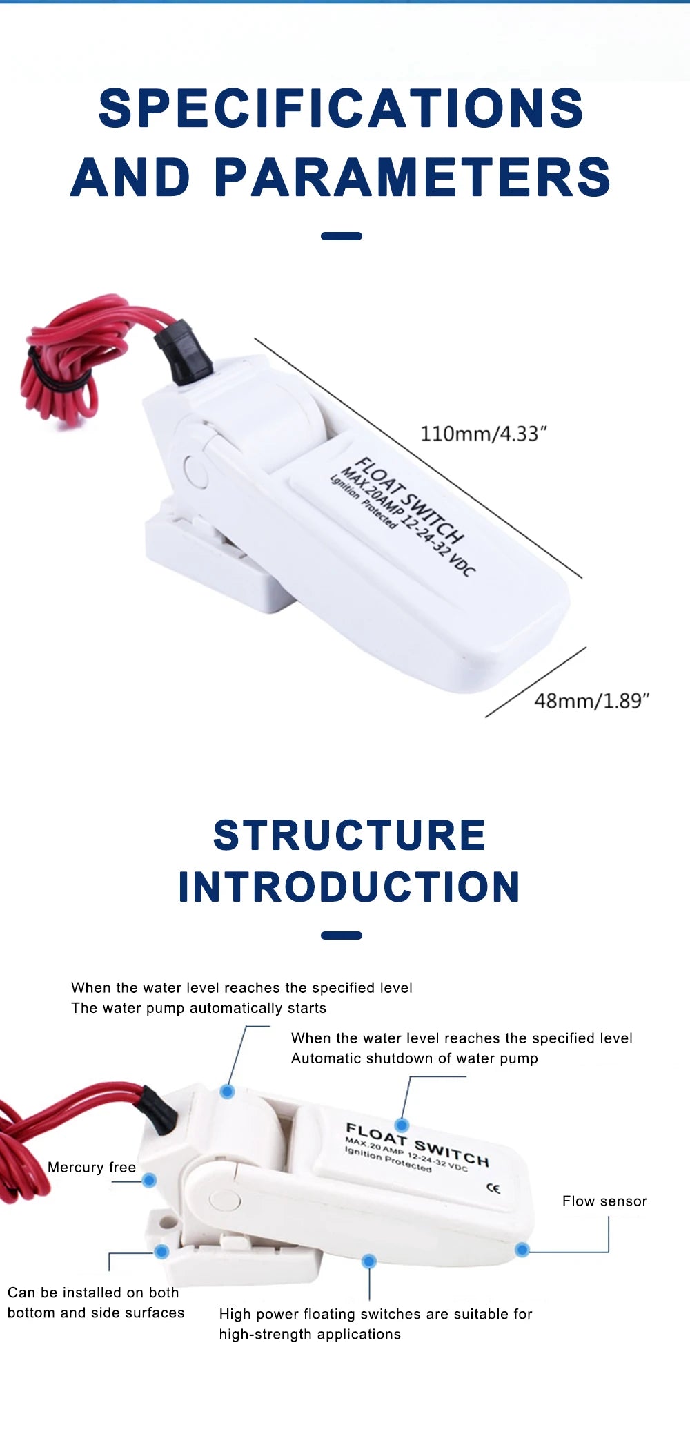 Wasserpumpe Schalter DC 12V Automatische Elektrische Boot Marine Bilge Pumpe Float Wasserstand Controller Fluss Sensor Schalter Hardware