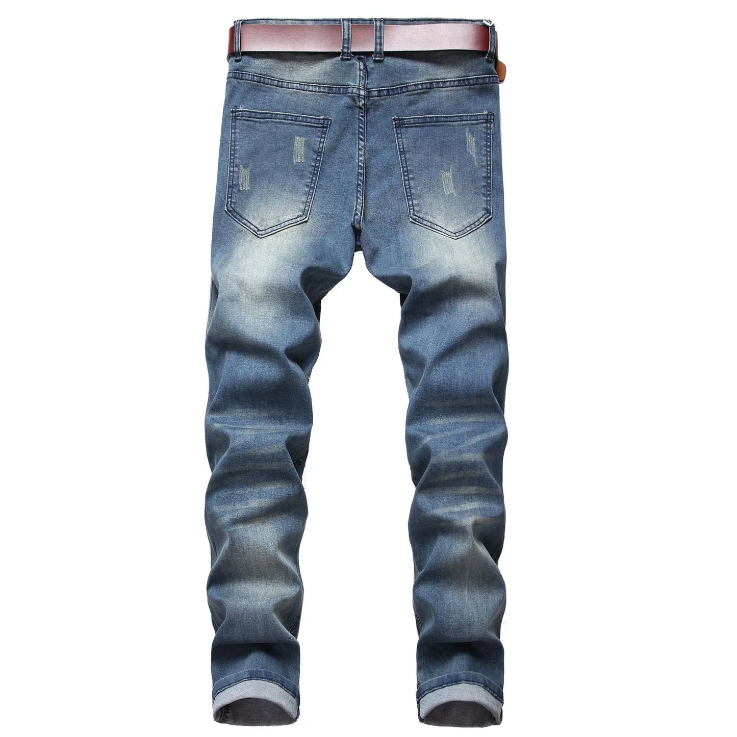 Jeans für Männer High Street mit Löchern und schwarzen Spitzen Slim Fit Jeans und Herren hosen