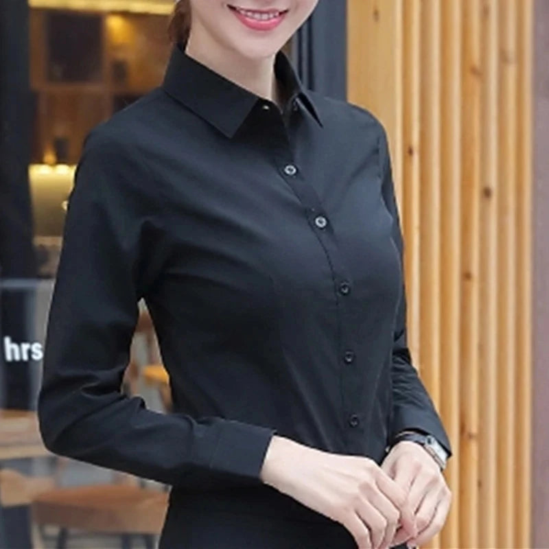Frauen Shirts Blusen Frauen Weißes Hemd Langarm Bluse Weibliche Tops OL Grundlegende Hemd Blusen 2023 Mode Elegante Frau Kleidung