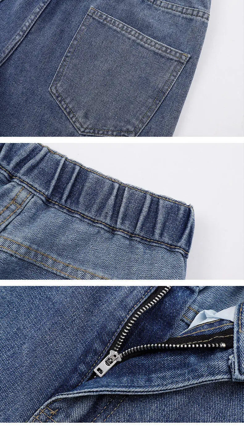 2025 neue Koreanische männer Casual Lange Jeans Klassische Mann Gerade Denim Breite bein Hosen Einfarbig Hellblau grau Schwarz