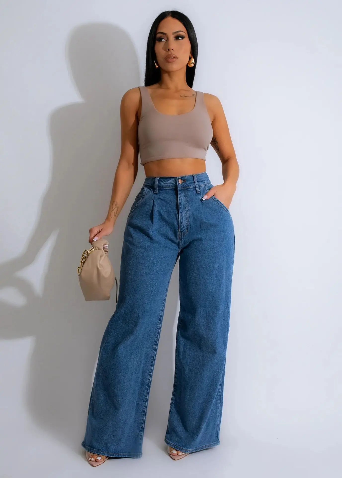 Jeans Frauen lange Hosen Denim weites Bein Hose Slim Fit lässig y2k Streetwear Knopf Tasche hohe Taille elegante gerade Hose