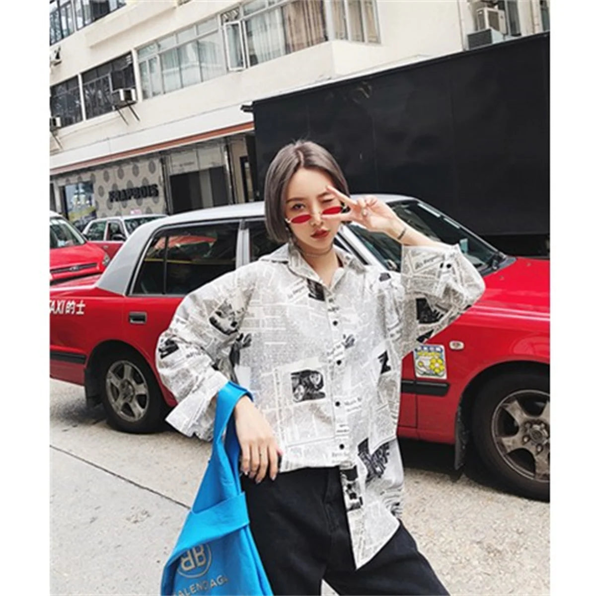 Trend iges Hemd Bluse einfache dünne Zeitung drucken Hemd Sommer lose Hemd Top Frauen einfarbig Sonnenschutz Shirt Streetwear