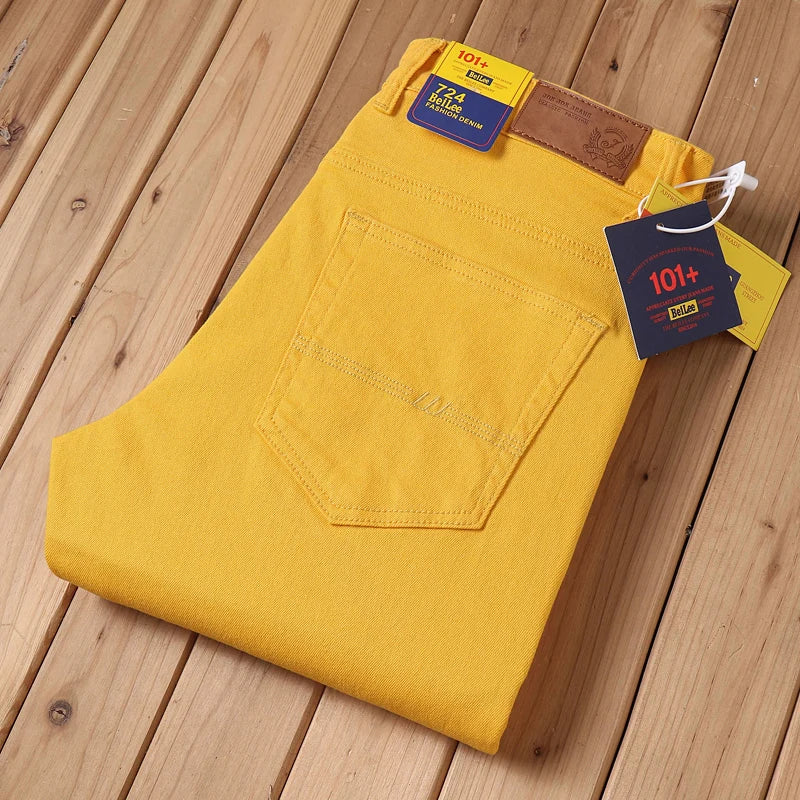 Weiße Jeans Herrenmode Gerade Elastische Baumwolle Denim Hosen Frühling Herbst Allgleiches Business Casual Hosen Männliche Kleidung