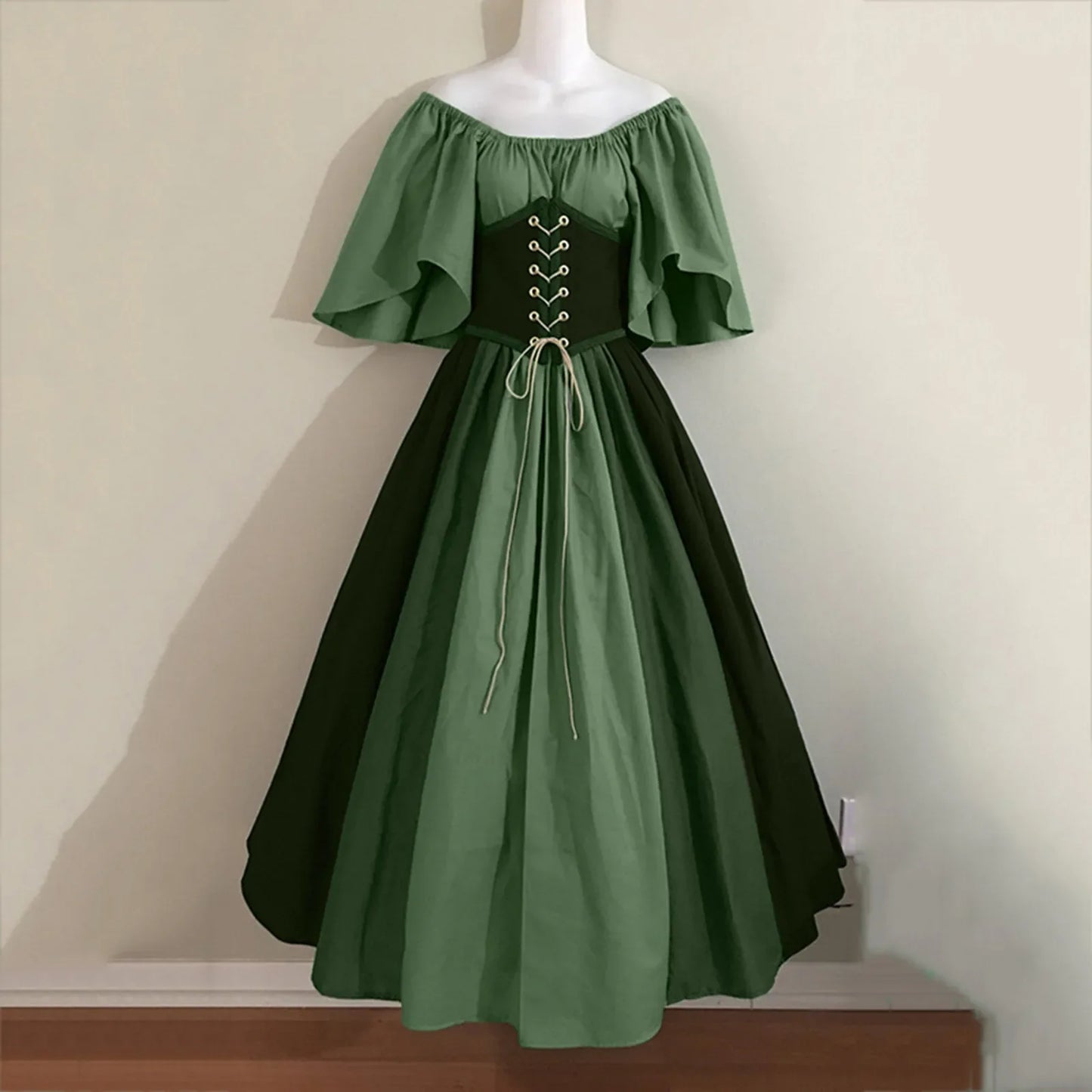 Halloween-Kostüme für Damen, mittelalterlich, Retro, Kontrastfarbe, schmales Swing-Kleid, Ein-Wort-Schulterkleid, Love Live Cosplay