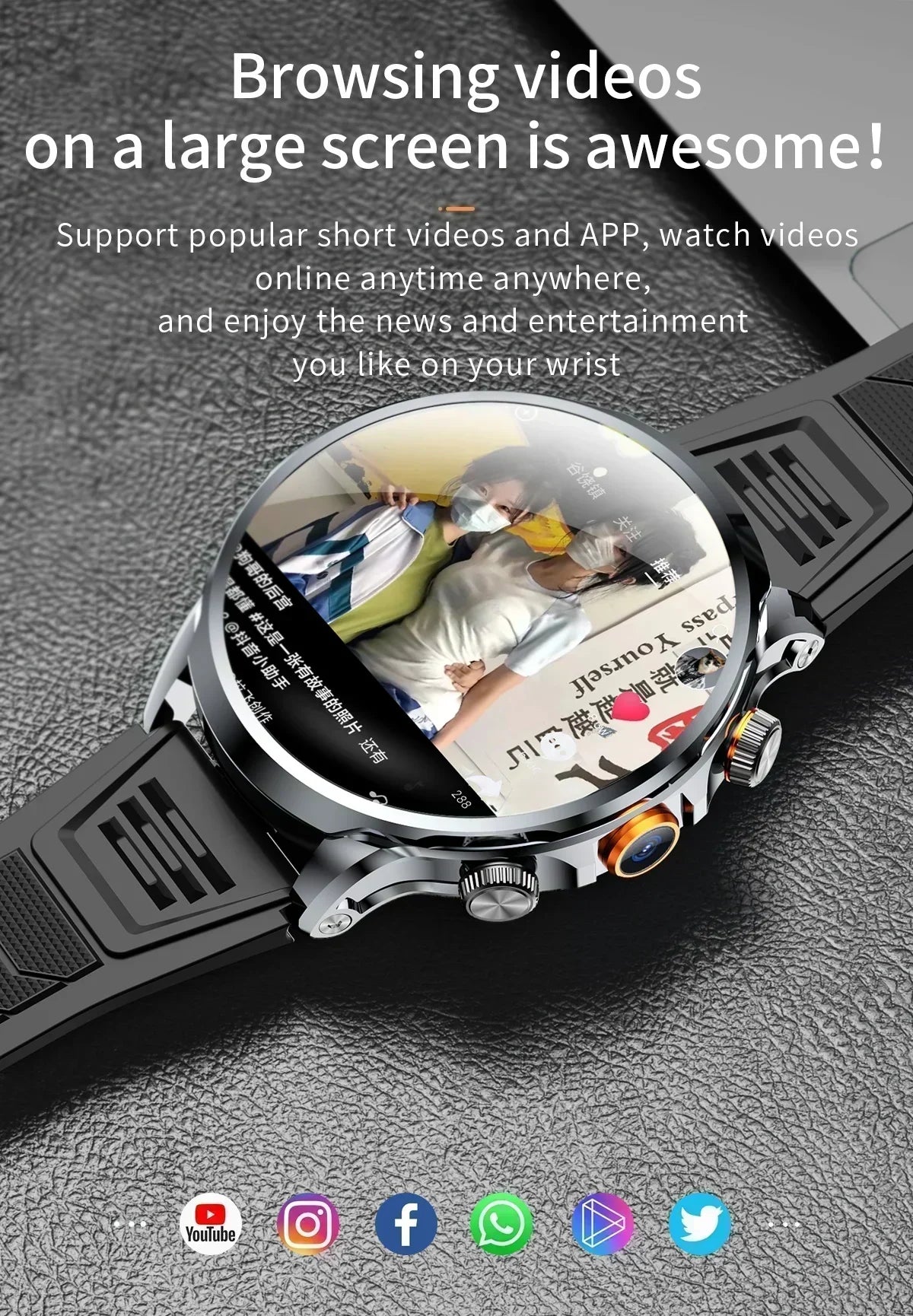 Neue H18 Android Smartwatch 1,95 Zoll AMOLED Blaulichtfilter Bluetooth Anruf GPS+GLONASS Dual Navigation Wasserdicht