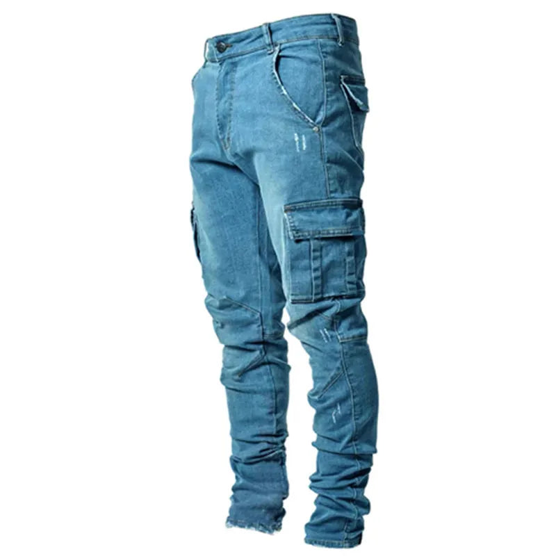 Jeans Männer Schwarz Cargo Hosen Multi Taschen Denim Pantalones Blau Slim Fit Overol Hombre Mode Casual Streetwear Hosen 3XL