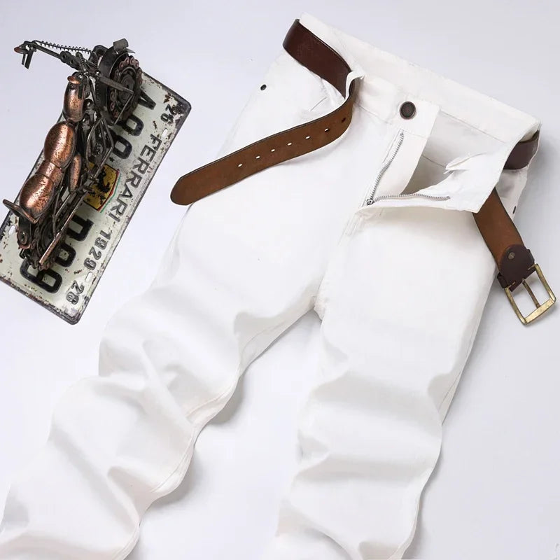 Weiße Jeans Herrenmode Gerade Elastische Baumwolle Denim Hosen Frühling Herbst Allgleiches Business Casual Hosen Männliche Kleidung