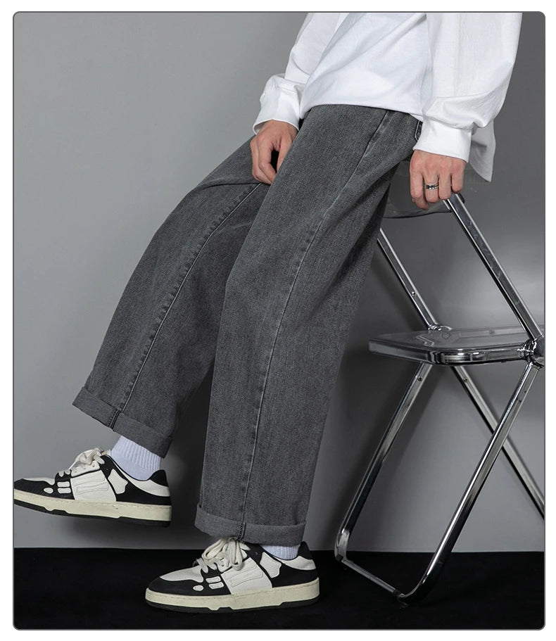 2025 neue Koreanische männer Casual Lange Jeans Klassische Mann Gerade Denim Breite bein Hosen Einfarbig Hellblau grau Schwarz