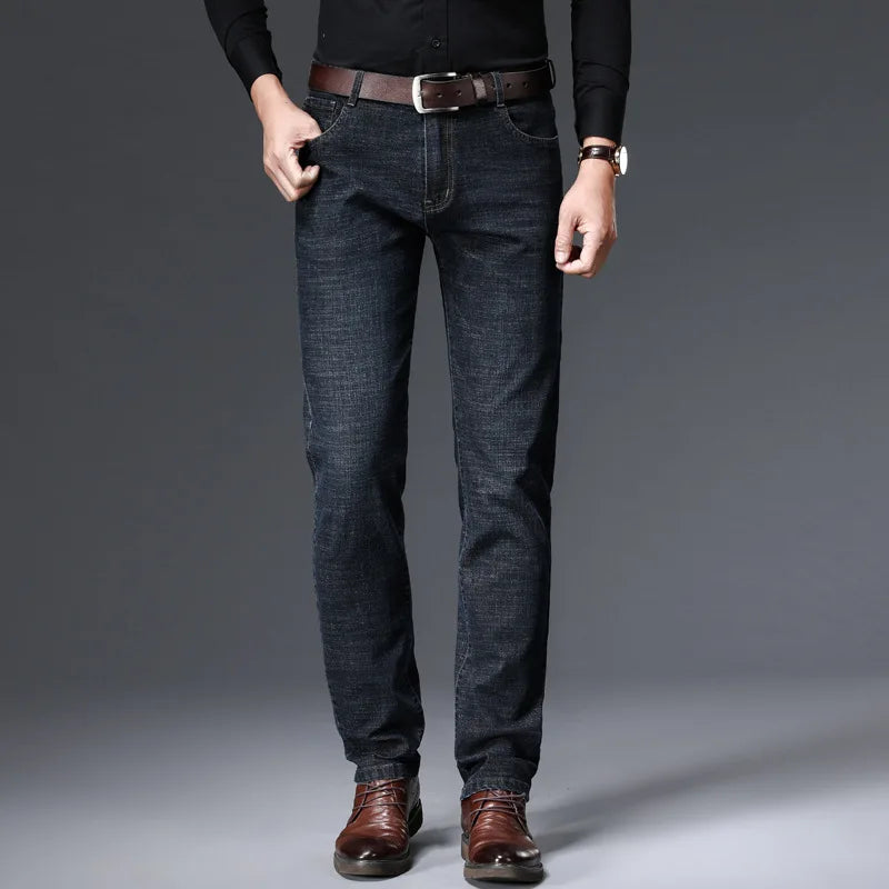 JEAN Neue Business männer Jeans Casual Gerade Stretch Mode Klassische Blau Schwarz Arbeit Denim Hosen Männliche Marke Kleidung