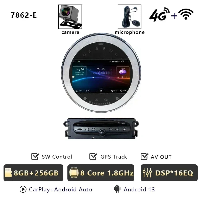 CHSTEK Autoradio für BMW Mini Cooper S Clubman R55 Clubvan R56 Cabrio R57 Coupe R58 R59 Multimedia Bluetooth Android Player GPS