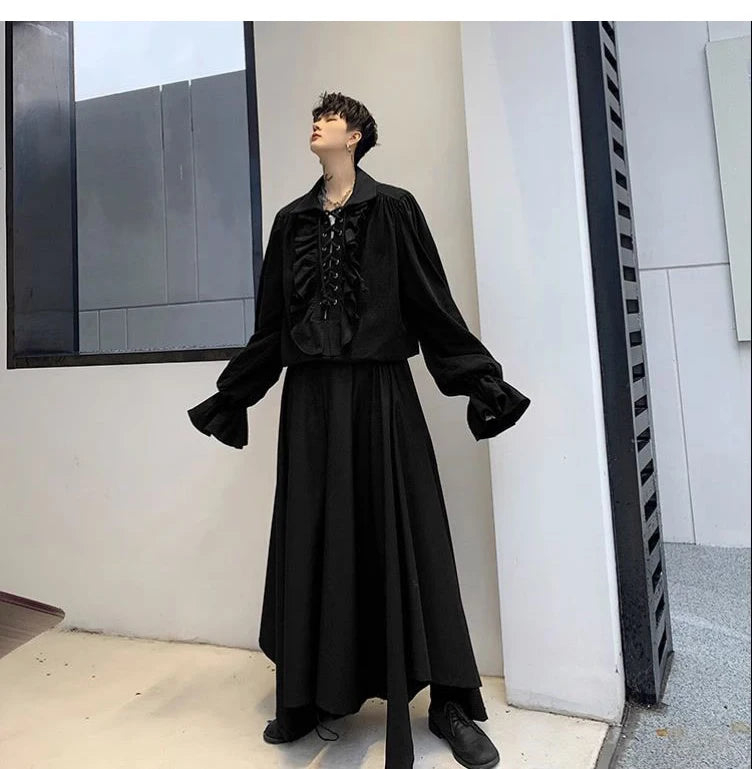 Piratenhemd für Herren, Vintage-Gothic-Renaissance-Stil, Rüschen, Schnürung, mittelalterliches Buccaneer-Blusenoberteil für alle Jahreszeiten