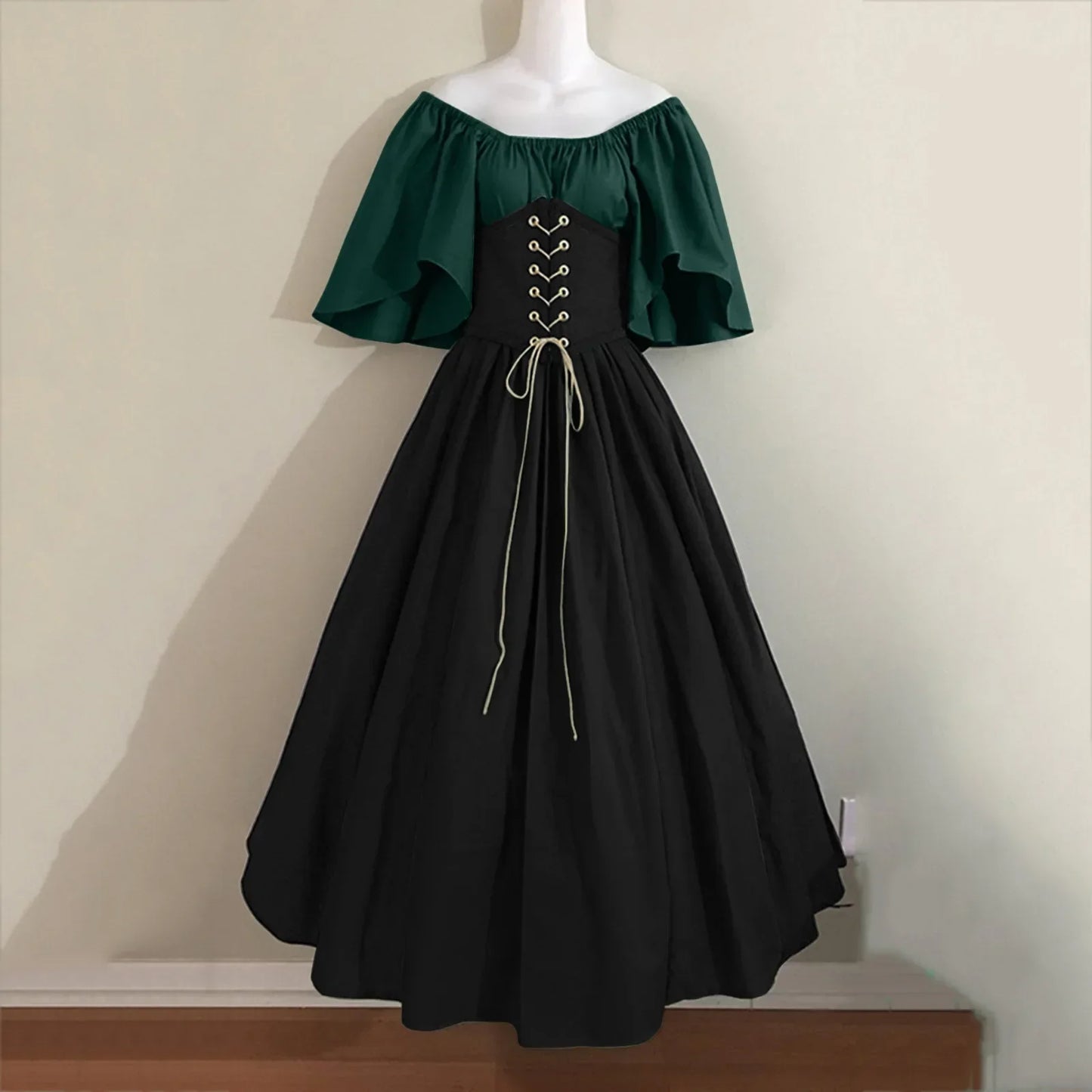 Halloween-Kostüme für Damen, mittelalterlich, Retro, Kontrastfarbe, schmales Swing-Kleid, Ein-Wort-Schulterkleid, Love Live Cosplay