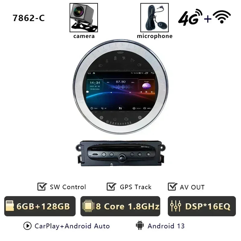 CHSTEK Autoradio für BMW Mini Cooper S Clubman R55 Clubvan R56 Cabrio R57 Coupe R58 R59 Multimedia Bluetooth Android Player GPS