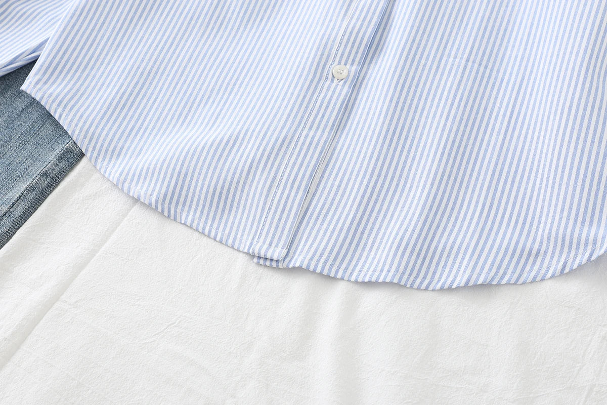 Einfache weiß blau rot gestreifte Hemd Frauen Frühling neue weibliche lässige Langarm Blusen und Tops Mode Damen Kleidung