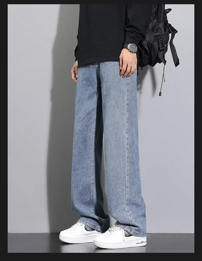 2025 neue Koreanische männer Casual Lange Jeans Klassische Mann Gerade Denim Breite bein Hosen Einfarbig Hellblau grau Schwarz