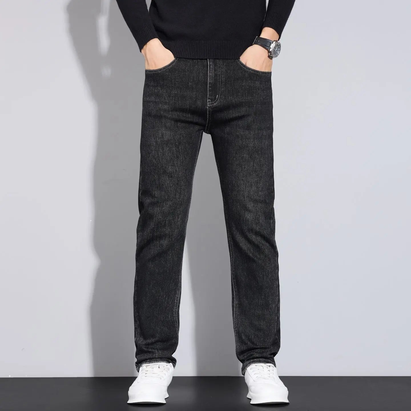 JEAN Neue Business männer Jeans Casual Gerade Stretch Mode Klassische Blau Schwarz Arbeit Denim Hosen Männliche Marke Kleidung