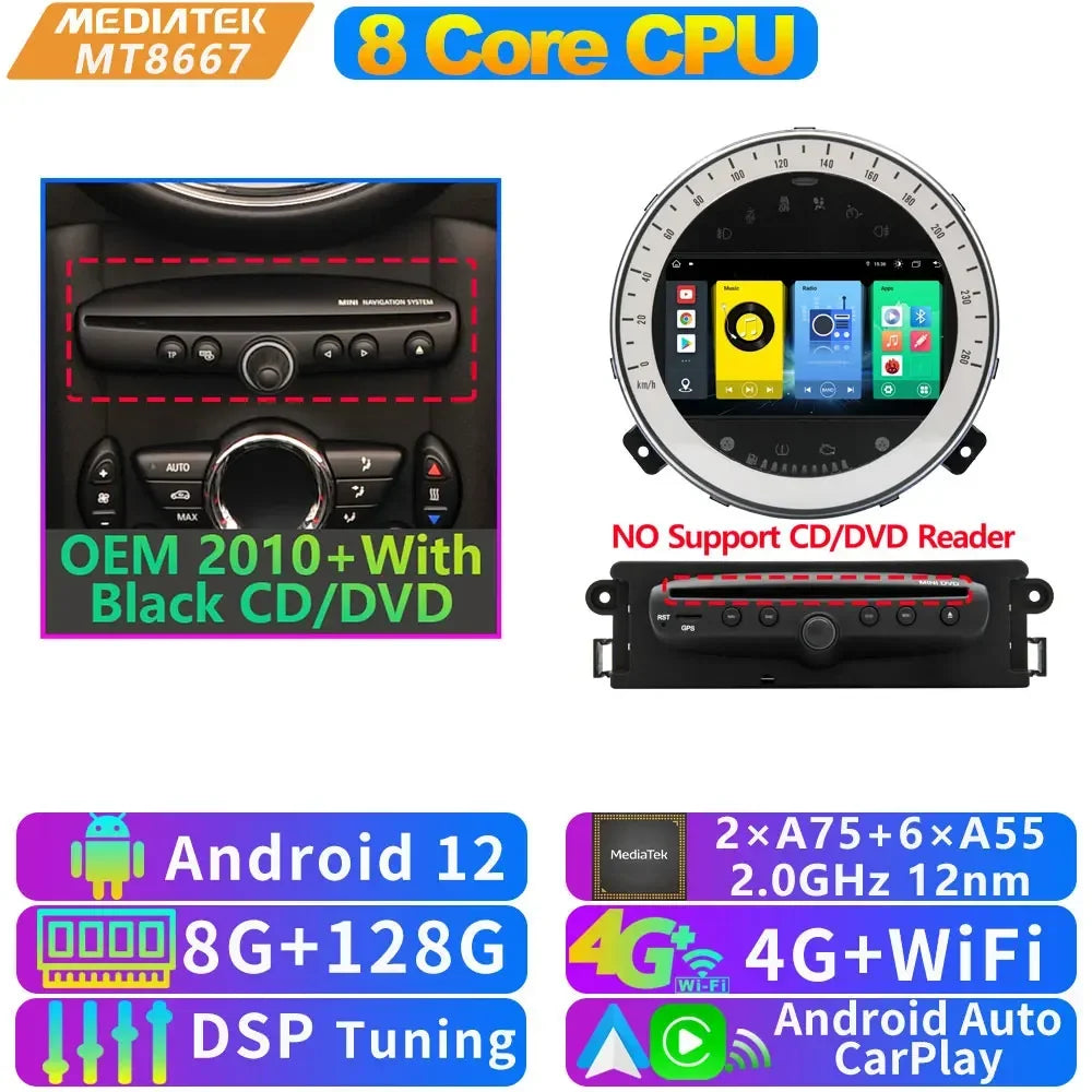 UIS7870 6nm 12G + 256G Android 13 Auto GPS Radio Player Für BMW Mini Cooper R55 R56 R57 R58 R59 R60 2010-2016 CarPlay Video Stereo
