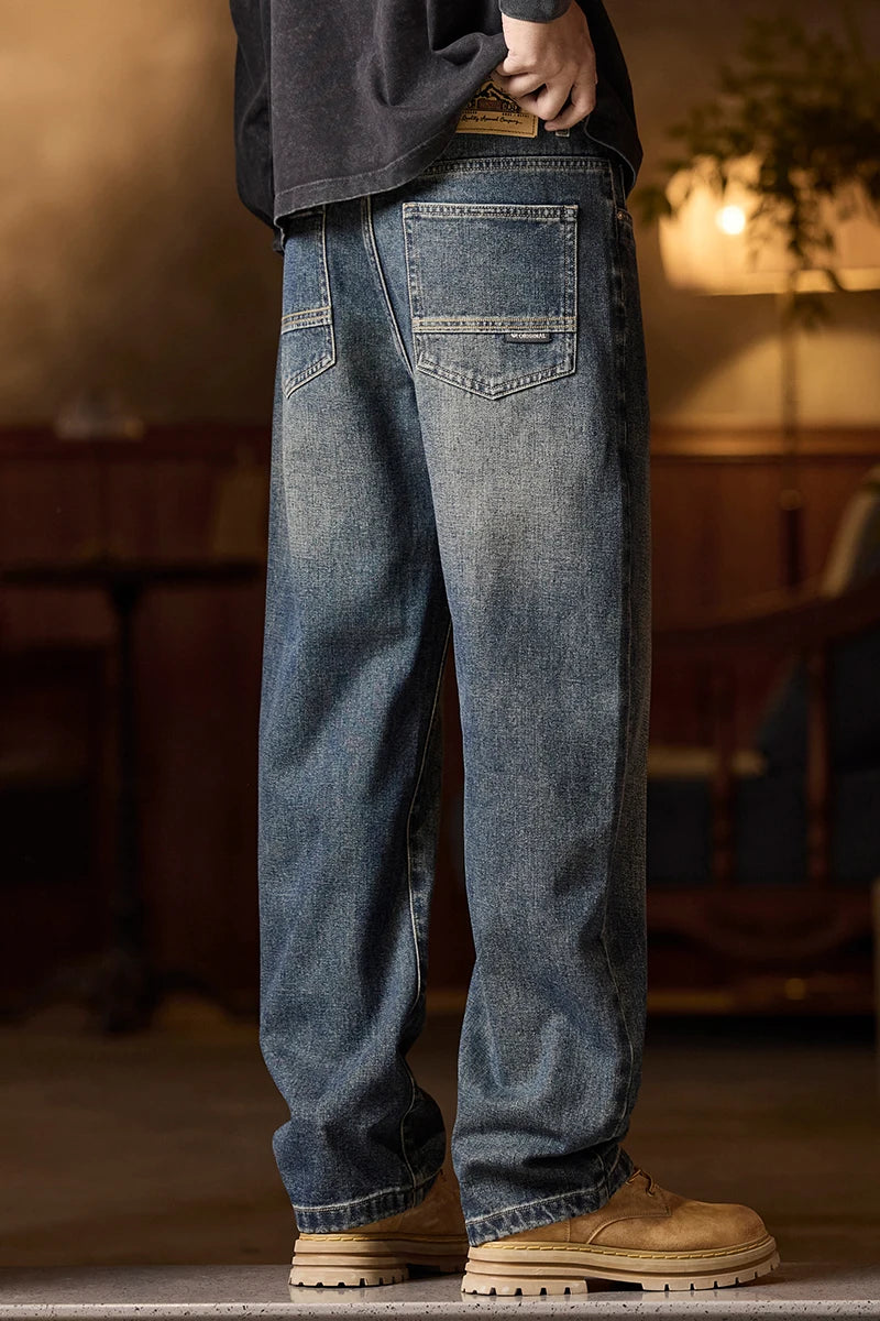 Herren-Jeans mit elastischem Bund, entspannte Passform, blaue Herrenjeans mit elastischem Bund, Reißverschluss und Knopf