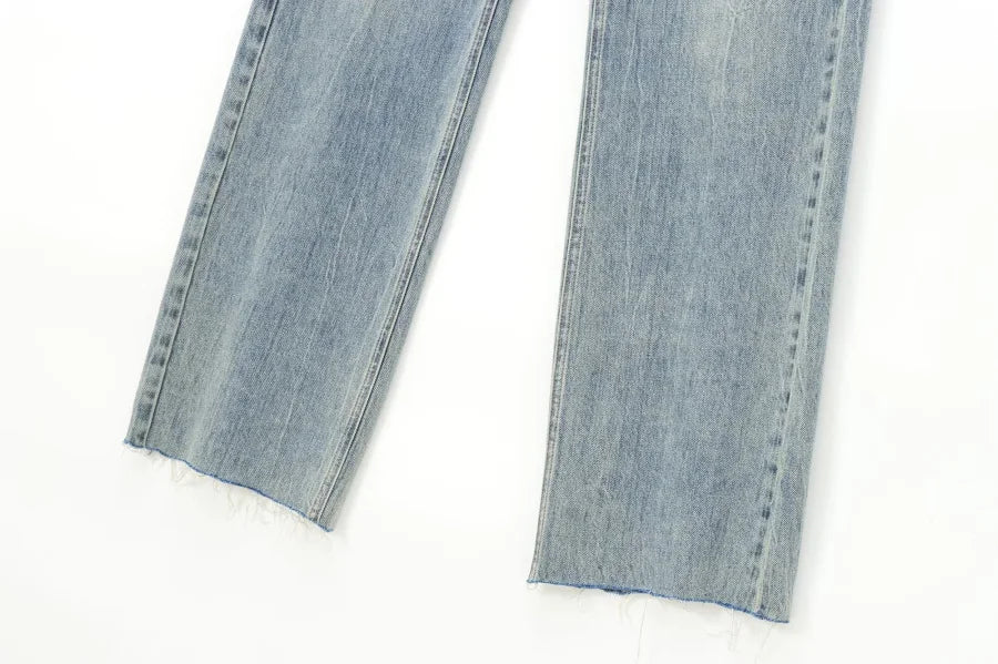 ETJ Damen-Jeans mit weitem Bein und hoher Taille, klassisch, alles mit fünf Taschen, gewaschen, weich, bequem, ultralange Jeans6045022