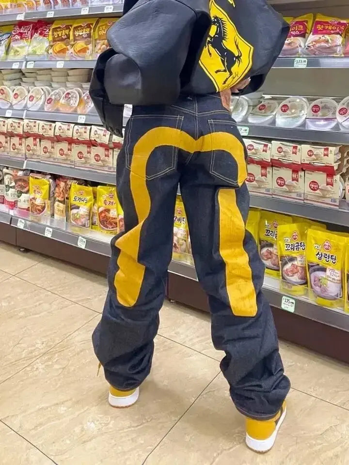 Europäische und amerikanische Hip-Hop-Jeans für Männer und Frauen, die vier Jahreszeiten bedruckt, trendige Hosen Gothic Y2K High Street Frühling und Sommer