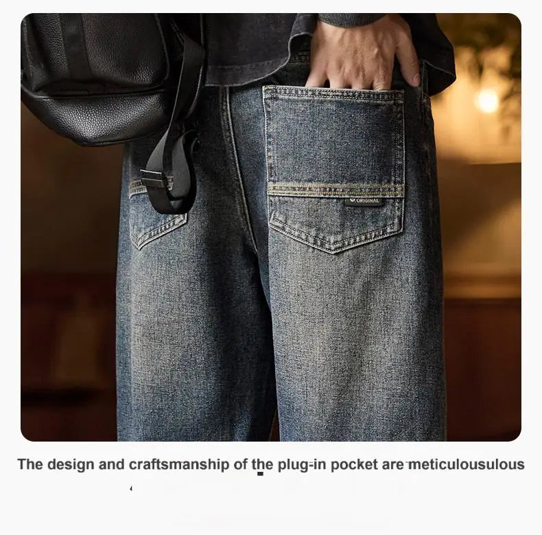 Herren-Jeans mit elastischem Bund, entspannte Passform, blaue Herrenjeans mit elastischem Bund, Reißverschluss und Knopf