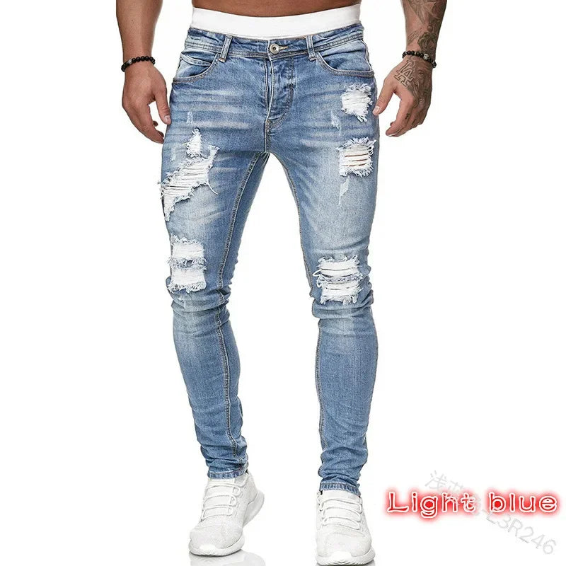 Zerrissene Jeans Männer Stretch Skinny Grey Blue schwarz Hip Hop Jeans hose Streetwear Casual Slim Fit Jeans für Männer Jogging Jeans