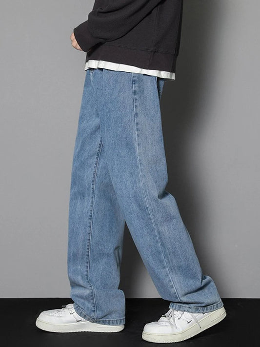 2025 neue Koreanische männer Casual Lange Jeans Klassische Mann Gerade Denim Breite bein Hosen Einfarbig Hellblau grau Schwarz