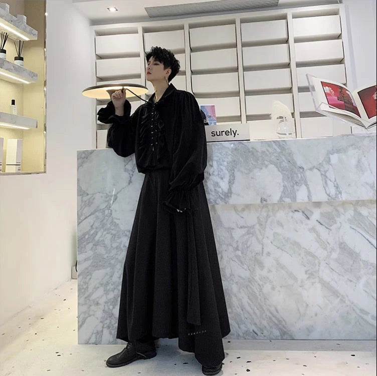 Piratenhemd für Herren, Vintage-Gothic-Renaissance-Stil, Rüschen, Schnürung, mittelalterliches Buccaneer-Blusenoberteil für alle Jahreszeiten