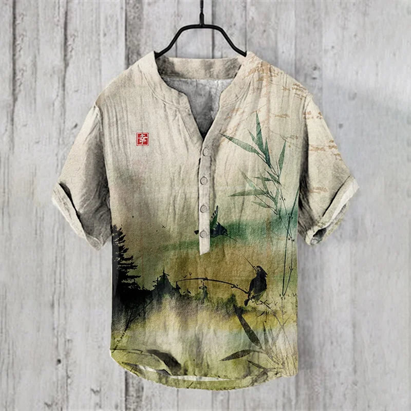 Henry Shirt-Herren Kurzarm T-Shirt, Casual Art bedrucktes Hemd, Sommer elegante Mode Kleidung Top, S-5XL
