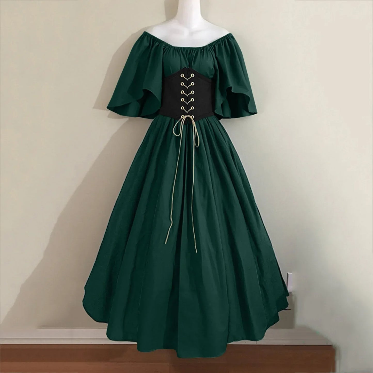 Halloween-Kostüme für Damen, mittelalterlich, Retro, Kontrastfarbe, schmales Swing-Kleid, Ein-Wort-Schulterkleid, Love Live Cosplay