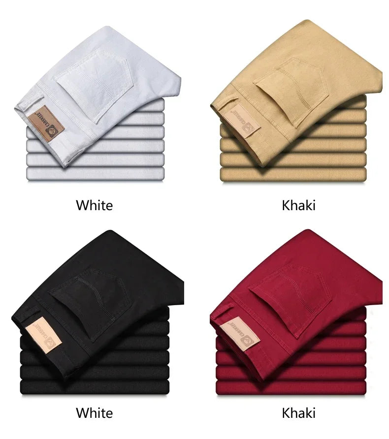 Männer Jeans Reine Weiße Mode Elastische Dünne Jugend Abnehmen Gerade Bein Männliche Hosen Business Casual Mittleren Alters High-End-Hose
