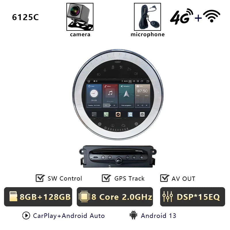 CHSTEK Autoradio für BMW Mini Cooper S Clubman R55 Clubvan R56 Cabrio R57 Coupe R58 R59 Multimedia Bluetooth Android Player GPS