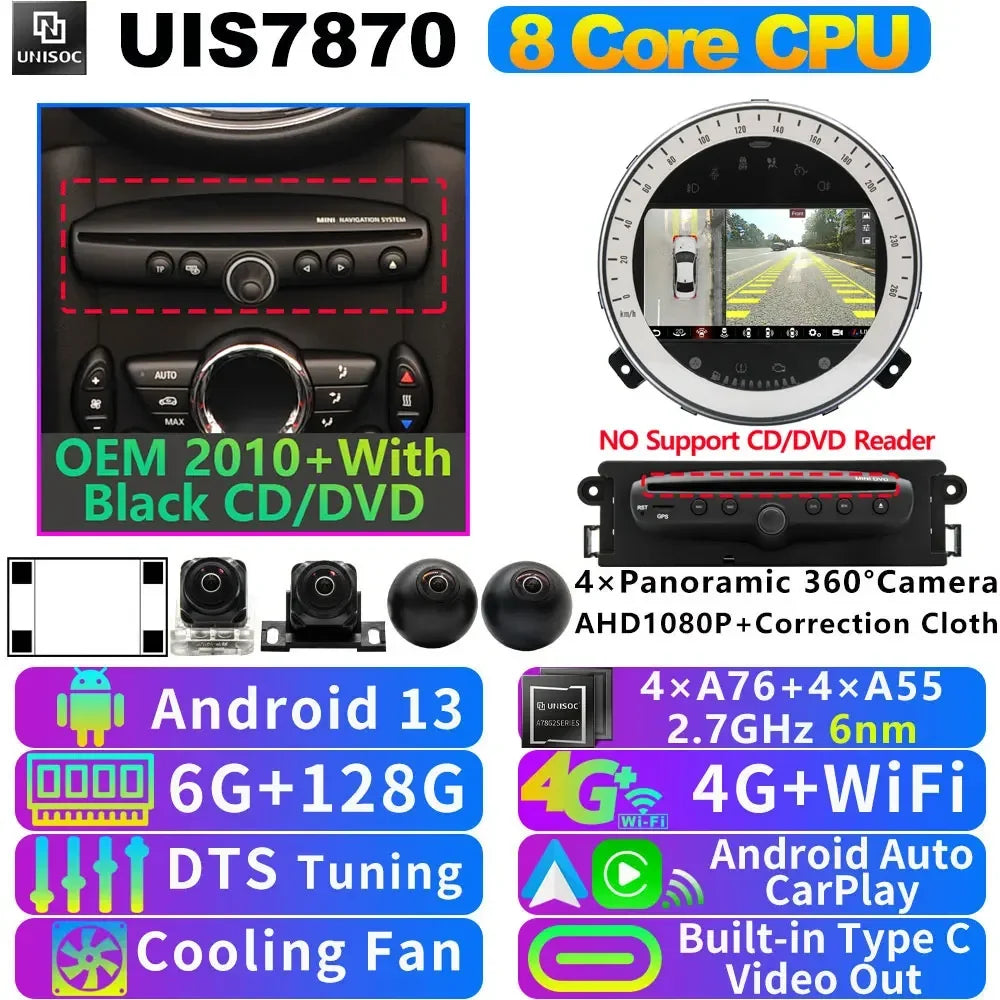 UIS7870 6nm 12G + 256G Android 13 Auto GPS Radio Player Für BMW Mini Cooper R55 R56 R57 R58 R59 R60 2010-2016 CarPlay Video Stereo