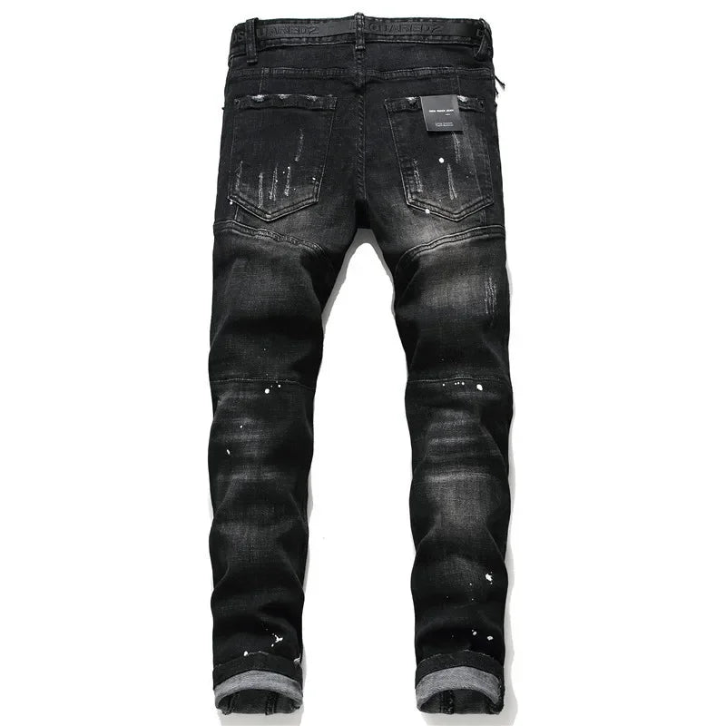 Jeans Männer Lange Bleistift Hosen Denim Hose Hohe Taille Slim Fit Einfache Zipper Splice Casual Regelmäßige Herbst Winter Gerade Hosen