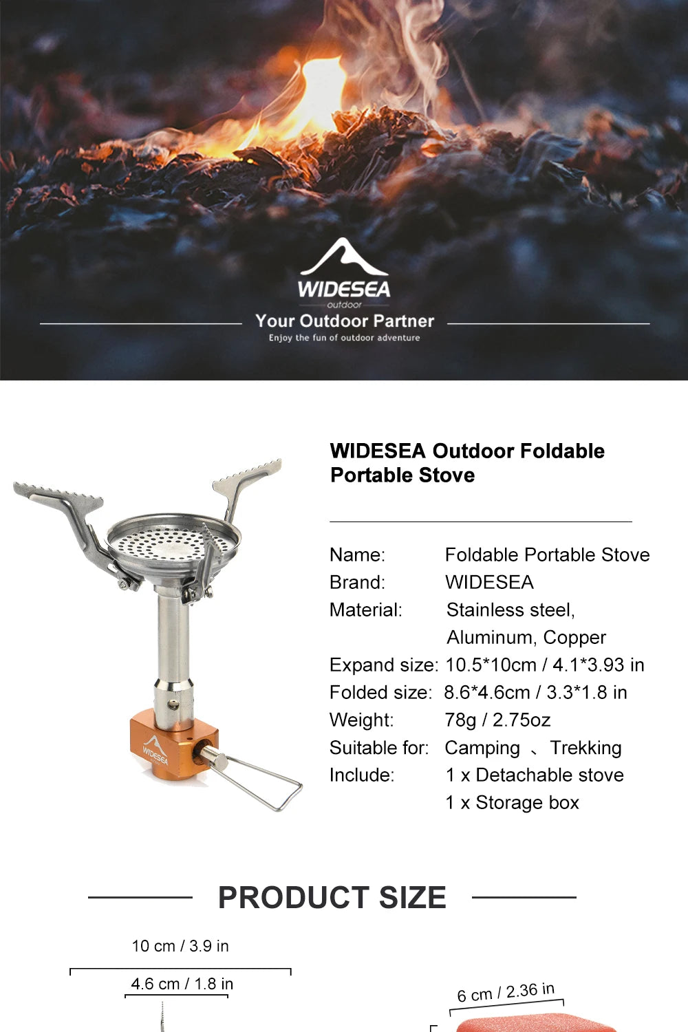 Widesea Camping Gas Brenner Tourist Herd Outdoor Tragbare Heizung Herd Überleben Überleben Ofen Tasche Picknick Kochgeschirr