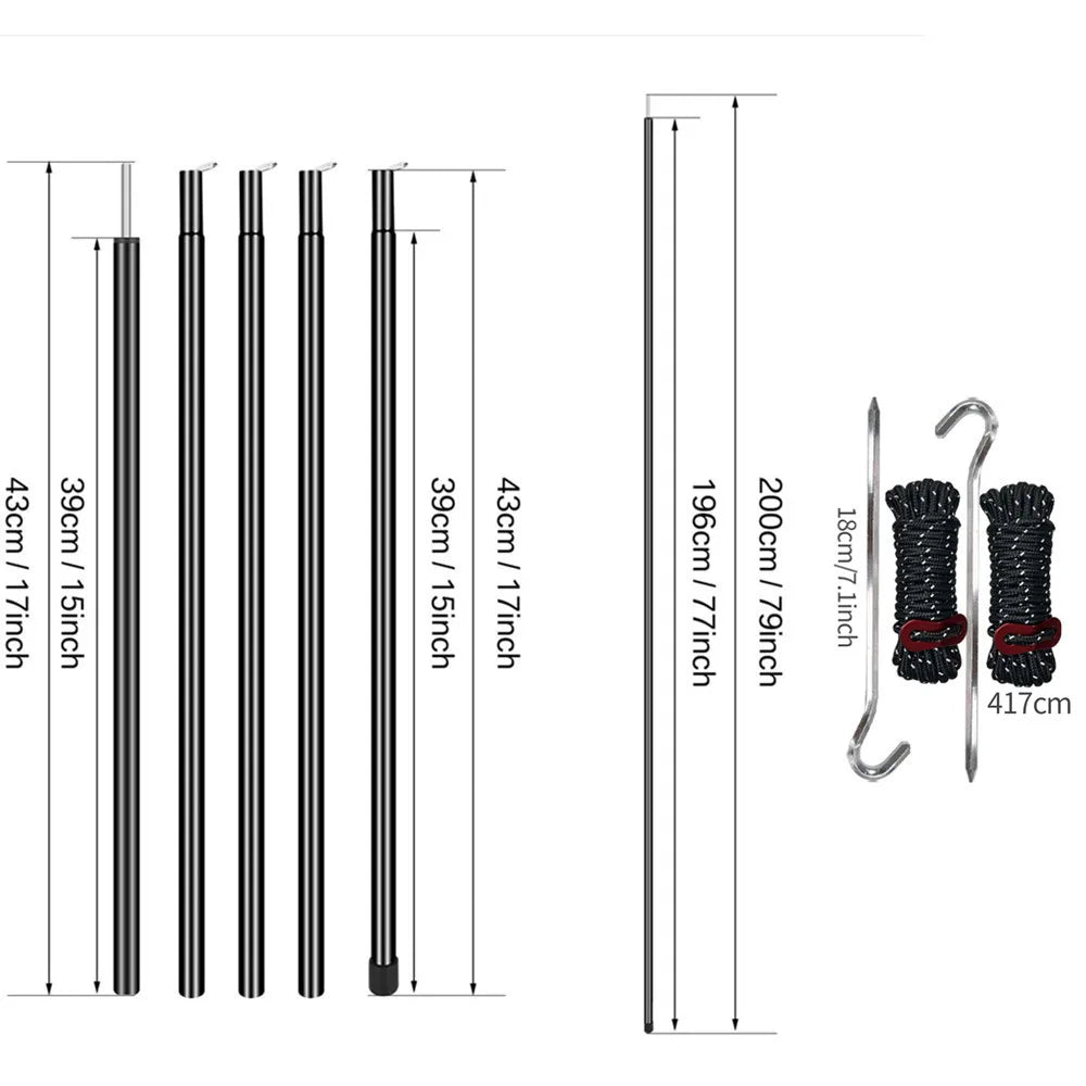 2 m Teleskop-Zeltstangen-Set mit 2 leichten, verstellbaren Trekking-Camping-Klappstangen für Spaziergänge, Überdachung, Wandern