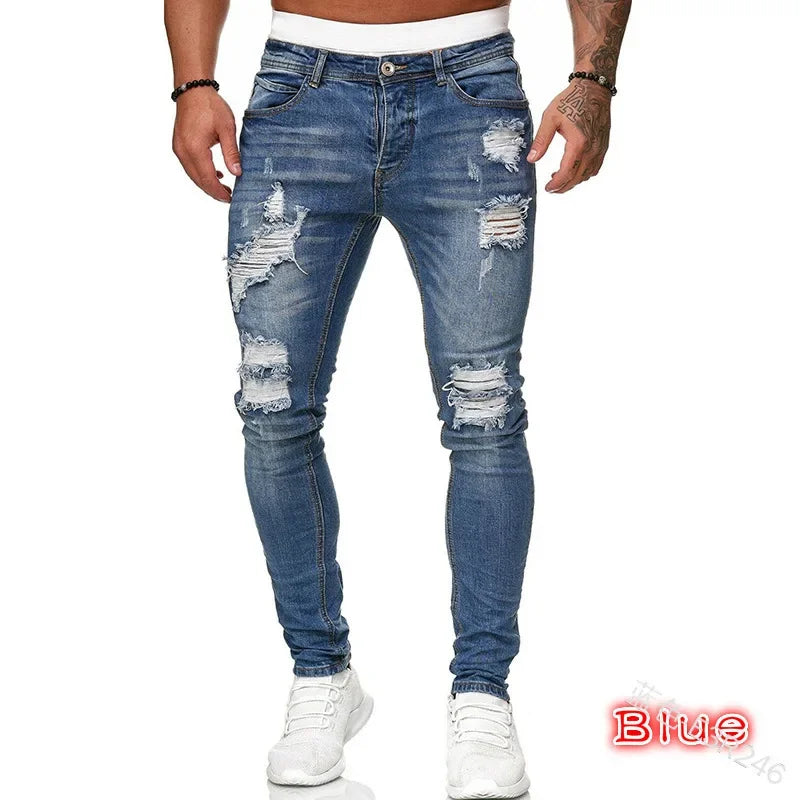 Zerrissene Jeans Männer Stretch Skinny Grey Blue schwarz Hip Hop Jeans hose Streetwear Casual Slim Fit Jeans für Männer Jogging Jeans