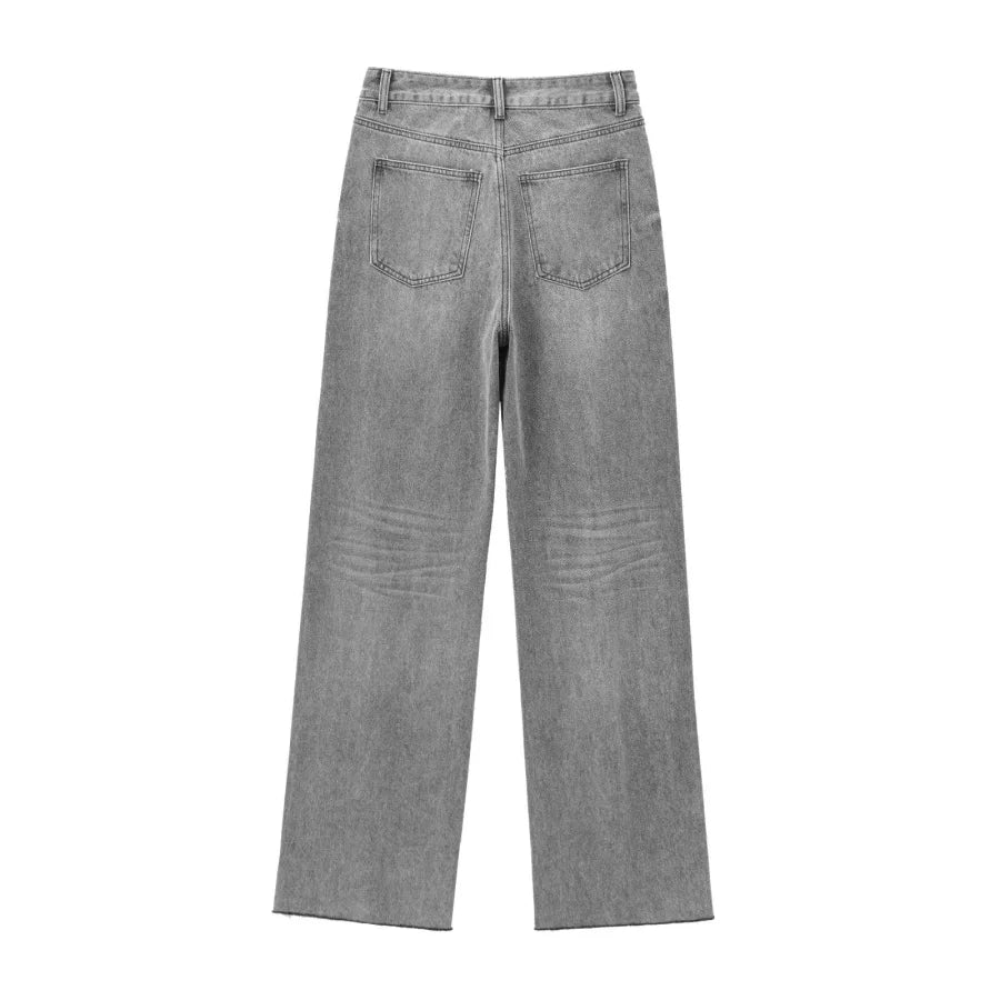 ETJ Damen-Jeans mit weitem Bein und hoher Taille, klassisch, alles mit fünf Taschen, gewaschen, weich, bequem, ultralange Jeans6045022