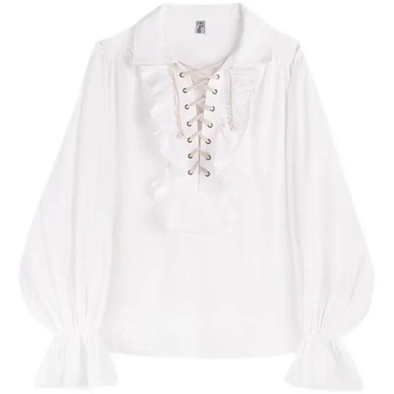 Piratenhemd für Herren, Vintage-Gothic-Renaissance-Stil, Rüschen, Schnürung, mittelalterliches Buccaneer-Blusenoberteil für alle Jahreszeiten