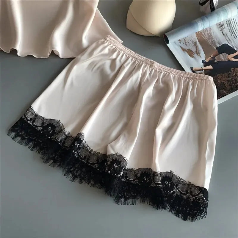 Frauen Pyjama Anzug Mode V-ausschnitt Spitze Sexy Dessous Pyjamas Schlaf Shorts Set Nachtwäsche Neue