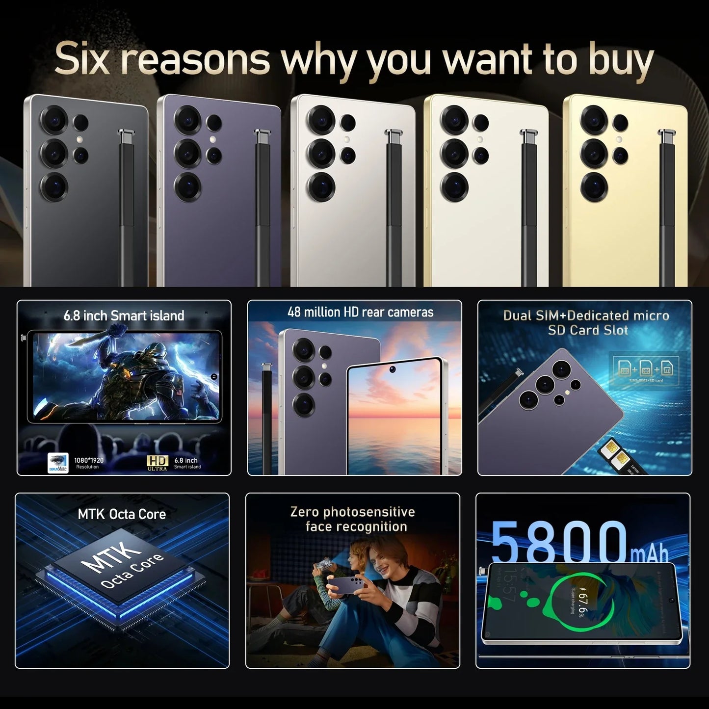 Global Vision S25 Ultra Smartphone 5G Android 12 8 GB RAM 512 GB ROM 6,8 Zoll Telefon 1920 x 1080HD 24 + 48 MP 4 5G Netzwerk-Handys