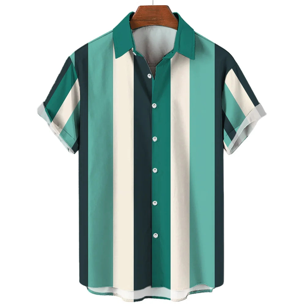 Hawaiihemden, gestreift, modisches Hemd, T-Shirts, Tops, Sommer, lässig, kurzärmelig, Knopfleiste, lockere Herrenbluse, übergroße Herrenbekleidung ﻿