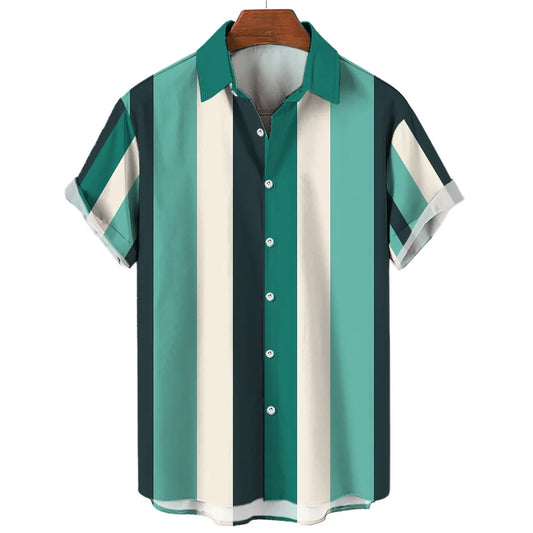 Hawaiihemden, gestreift, modisches Hemd, T-Shirts, Tops, Sommer, lässig, kurzärmelig, Knopfleiste, lockere Herrenbluse, übergroße Herrenbekleidung ﻿