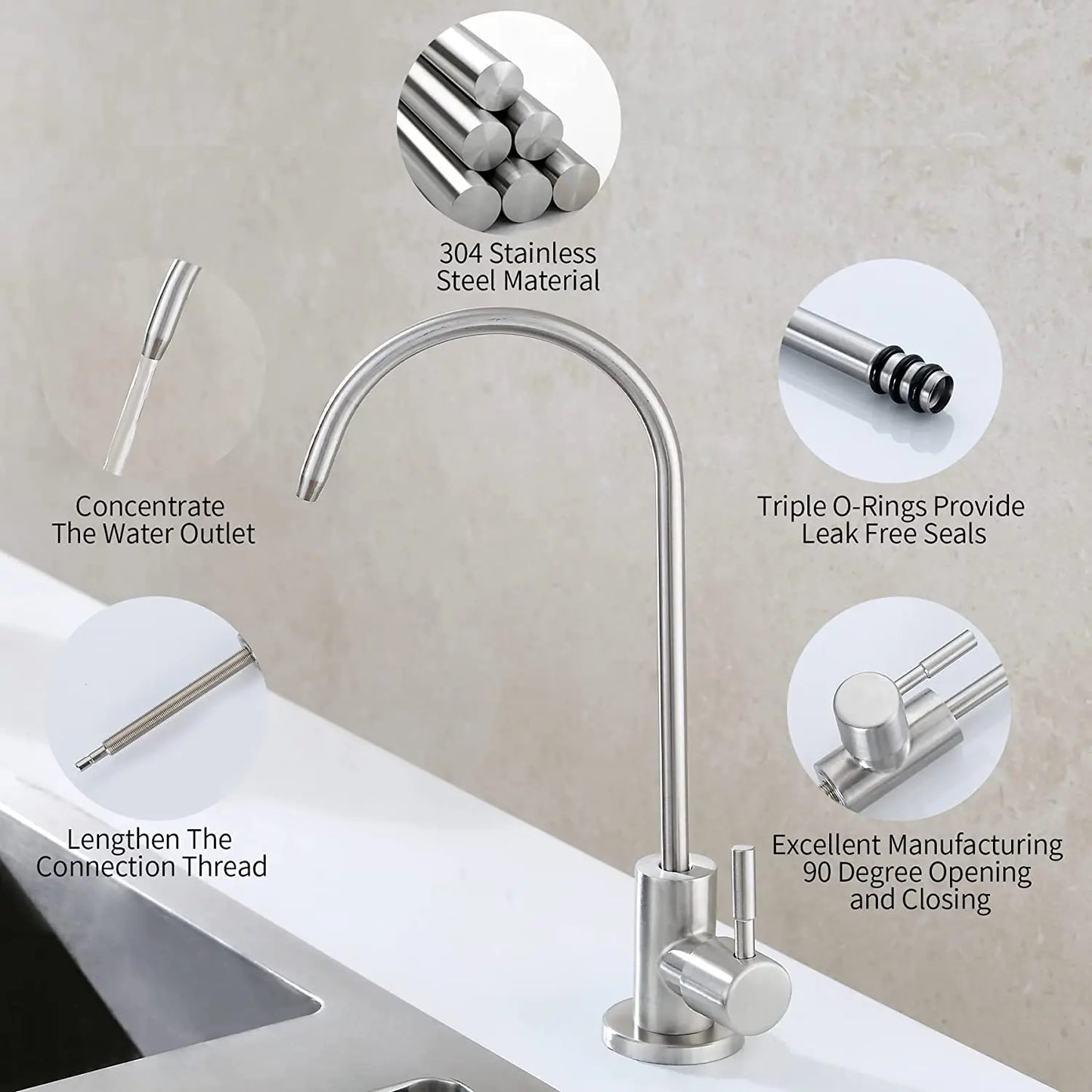 Wasserfilter-Reinigungshahn, bleifreier gefilterter Wasserhahn, passend für Umkehrosmose-Einheiten oder Wasserfiltrationssystem, Küchen-RO-Wasserhahn