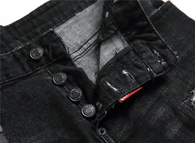 Jeans Männer Lange Bleistift Hosen Denim Hose Hohe Taille Slim Fit Einfache Zipper Splice Casual Regelmäßige Herbst Winter Gerade Hosen