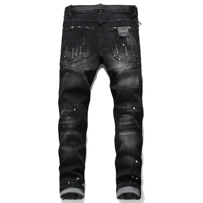 Jeans Männer Lange Bleistift Hosen Denim Hose Hohe Taille Slim Fit Einfache Zipper Splice Casual Regelmäßige Herbst Winter Gerade Hosen