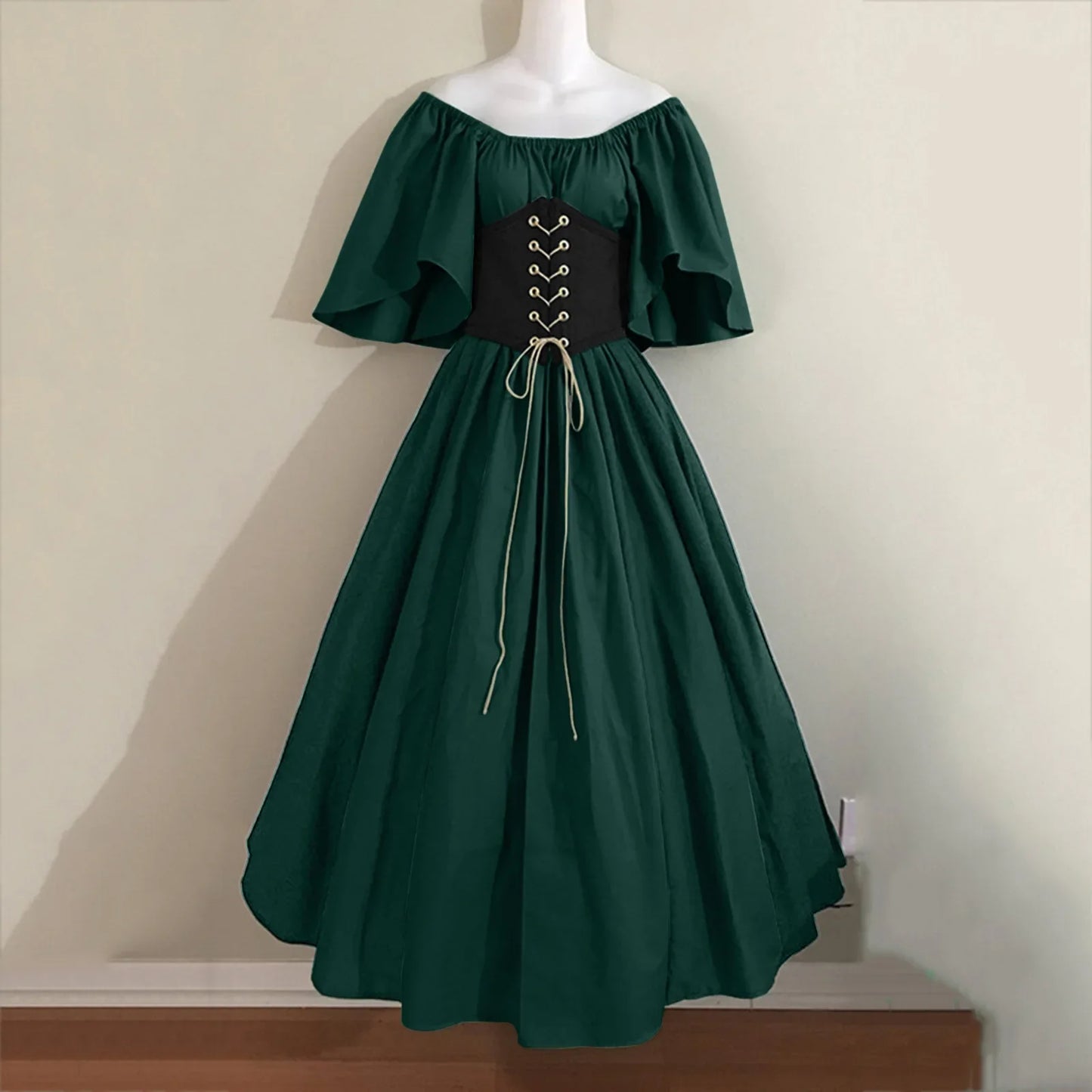 Halloween-Kostüme für Damen, mittelalterlich, Retro, Kontrastfarbe, schmales Swing-Kleid, Ein-Wort-Schulterkleid, Love Live Cosplay
